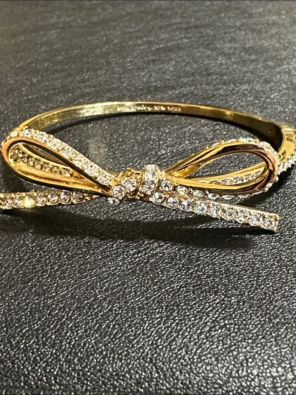Kate Spade New York Skinny Mini Pave’ Gold Plate Bow Hinged Bangle Bracelet